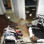 Ceiling water damage and containment setup in Toronto property